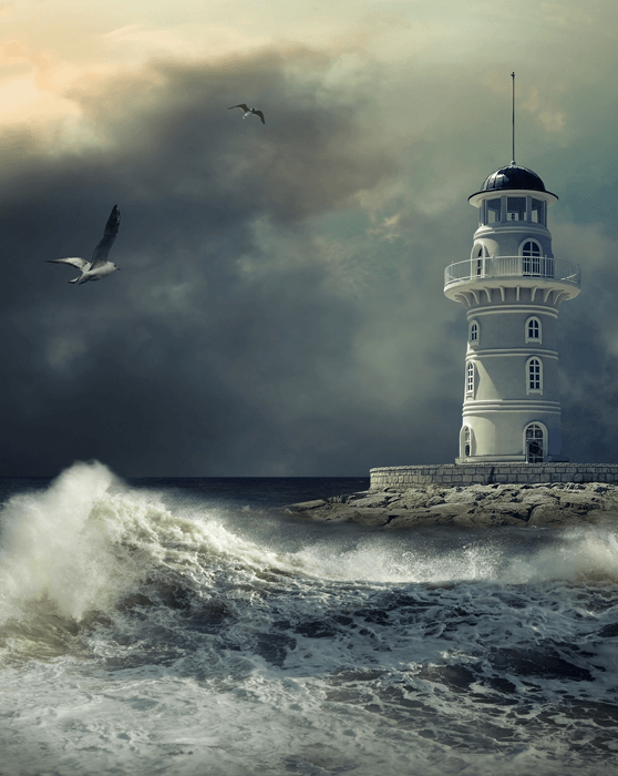 storm en lichttoren