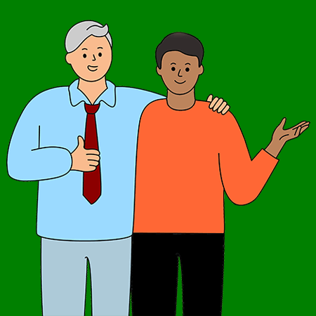 tekening van jonge en ouder iemand naast elkaar