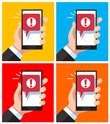 vier mobiele telefoon in verschillende achtergrondkleuren