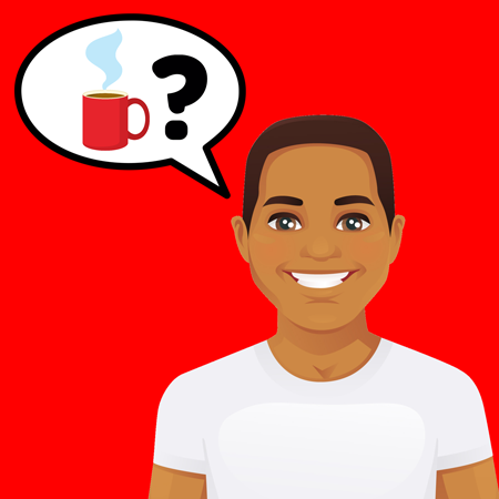 illustratie van jongen met tekstballon koffie en vraagteken
