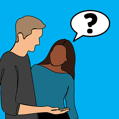 illustratie jongen en meisje met vraagteken