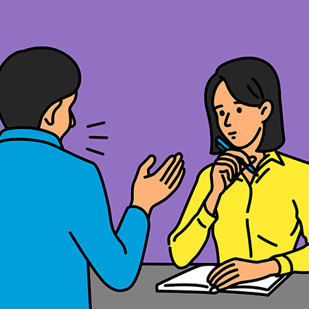 illustratie man en vrouw aan een tafel