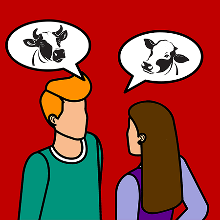 illustratie twee mensen praten over koetjes en kalfjes