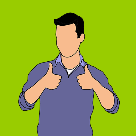 tekening van jongen met twee duimen omhoog