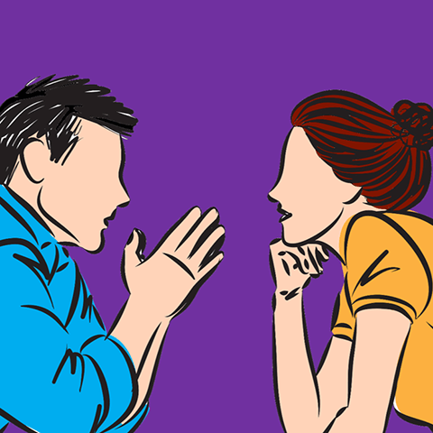 tekening van pratende man en vrouw