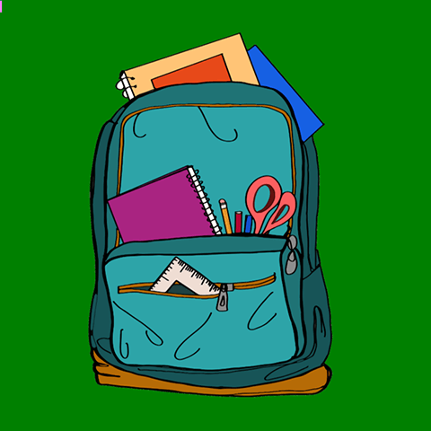 tekening van rugzak gevuld met schoolspullen