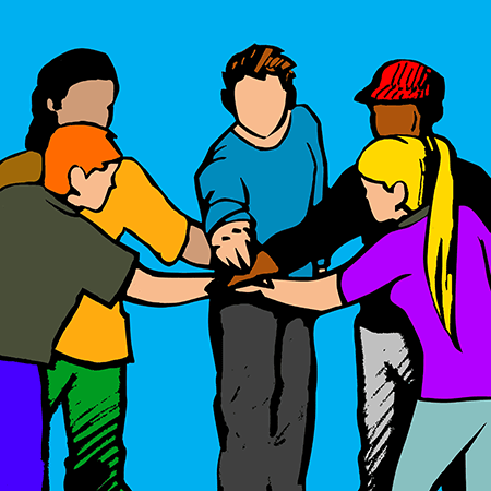 tekening groep mensen in een cirkel
