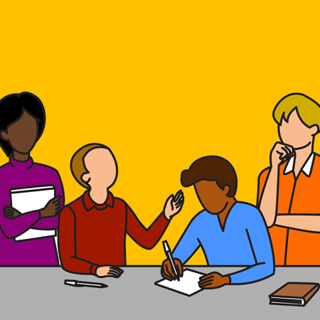 tekening van mensen in overleg