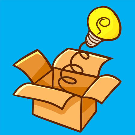 tekening lamp springt uit doos