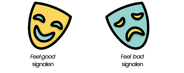 illustratie van twee maskers die blij resp. boos uitdrukken